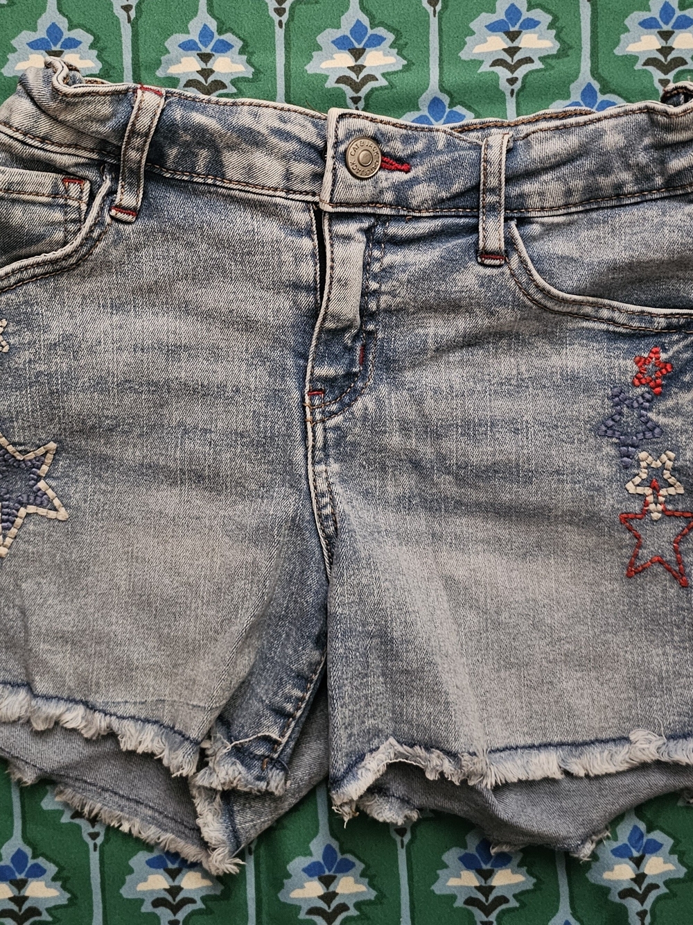 Cat & Jack Denim Frayed Hem Girl's Shorts with Star Embroidery - Light Blue